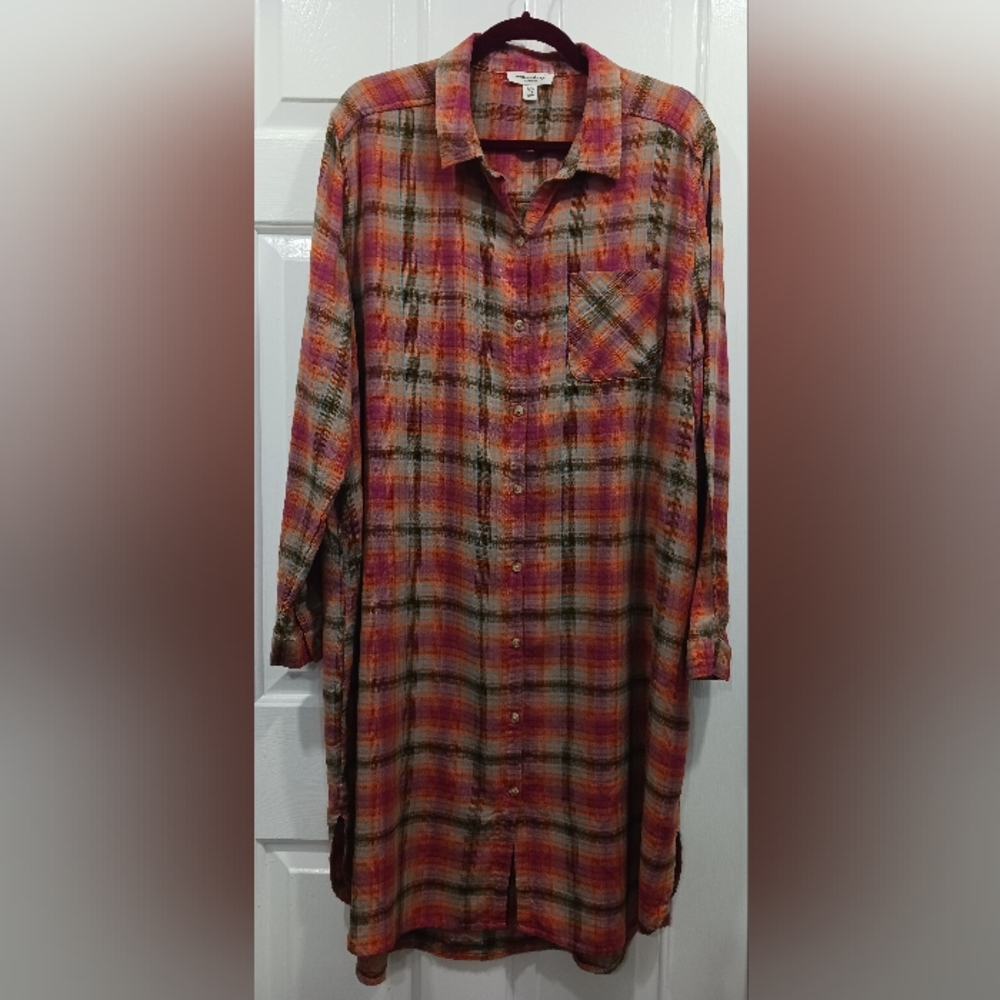 Beachlunchlounge Missy Ariana Midi Plaid Shirt Dress XL